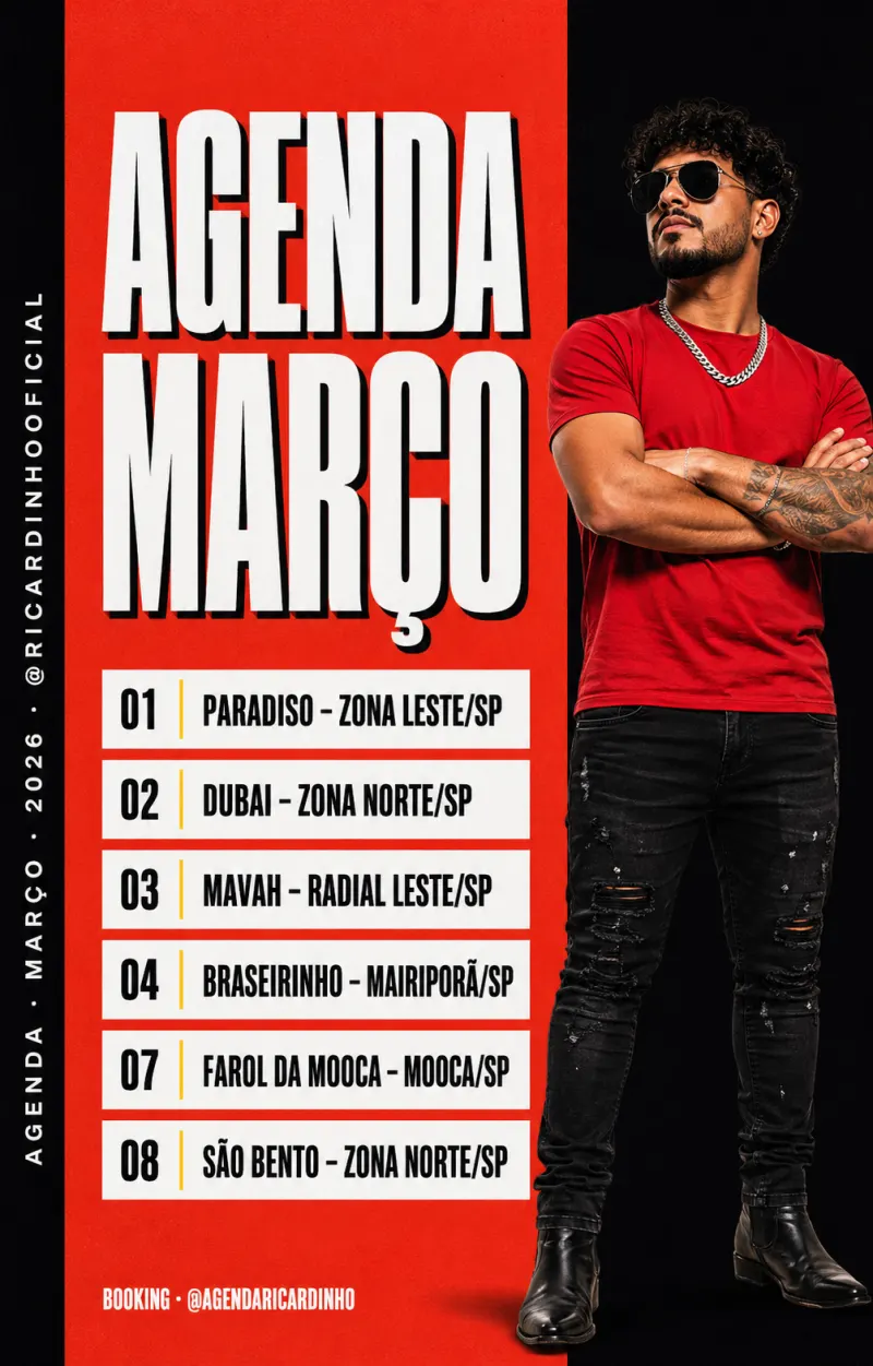 Post real gerado pelo PostFácil para agenda de shows do mês